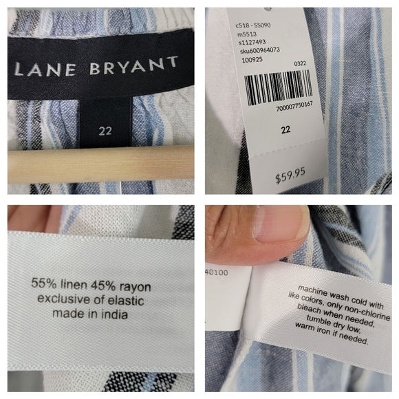 NWT Lane Bryant Women Gray/White Striped Relaxed 3/4 Sleeve Scoop-neck Blouse 22 - Picture 10 of 11